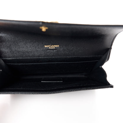 Saint Laurent Grain De Poudre Matelasse Chevron Monogram Envelope Clutch Black 5 of 11