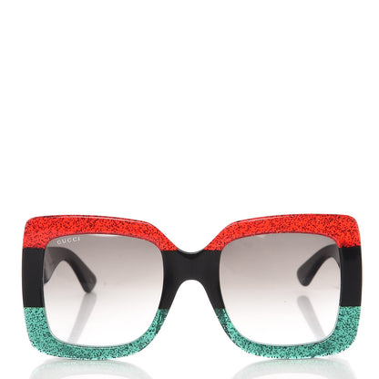 Gucci Square Frame GG0083S Sunglasses Glitter Red Black Green 2 of 6
