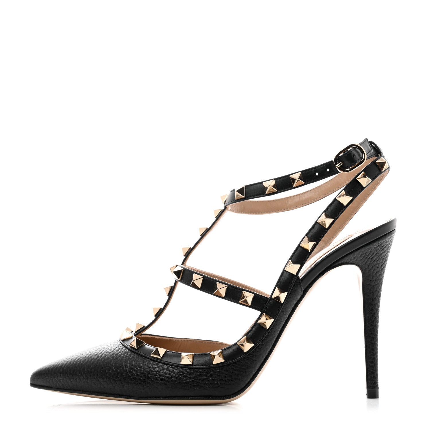 Valentino Garavani Pebbled Calfskin Rockstud Ankle Strap 100mm Pumps 40 Black 1 of 9