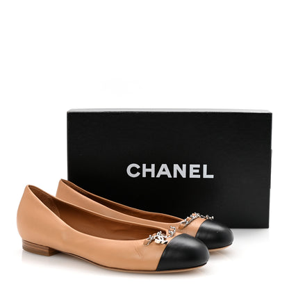 Chanel Lambskin Cap Toe Chain Ballerina Flats 37.5 Beige Black 10 of 10