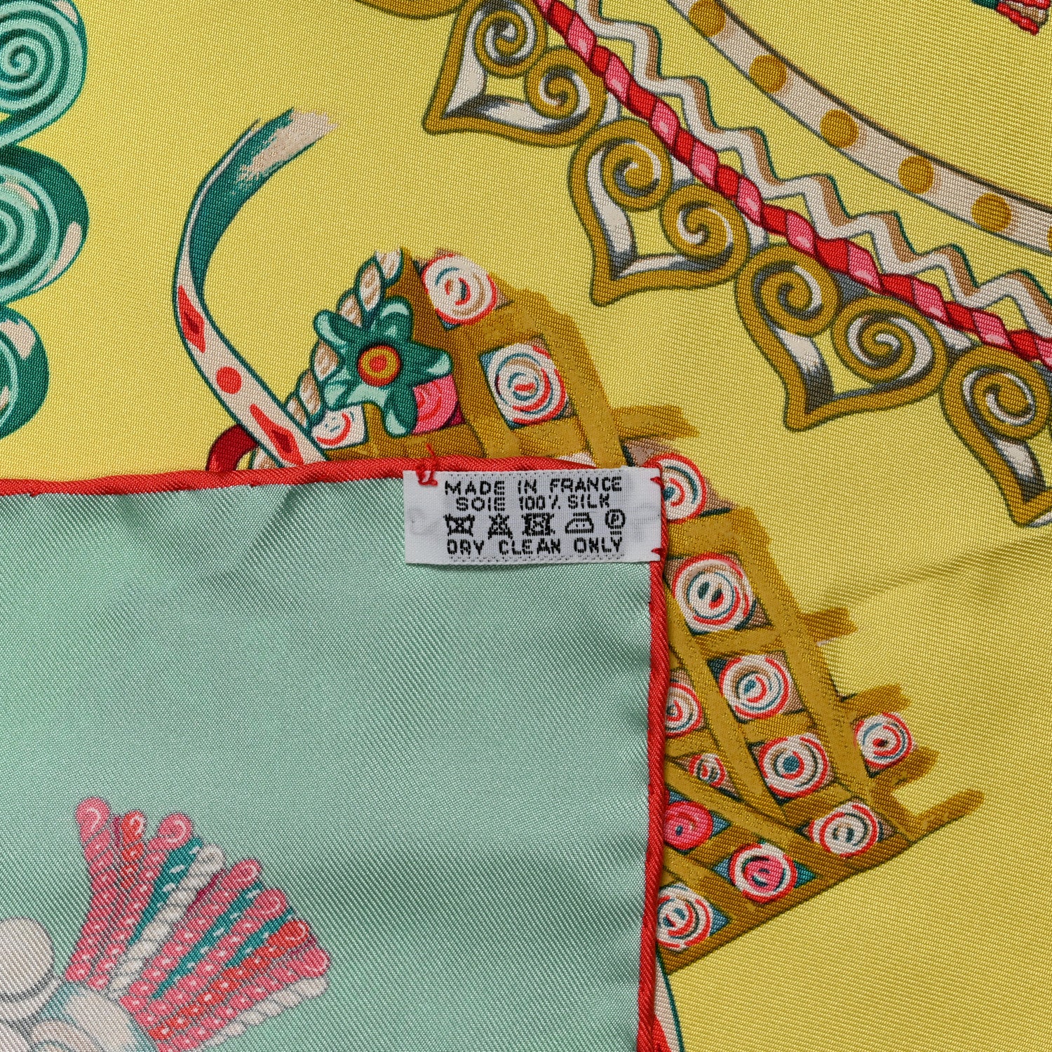 Hermes Silk Paperoles Scarf 90 Jaune Soufre Vert D Eau Rose 5 of 5