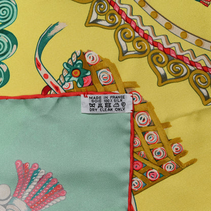 Hermes Silk Paperoles Scarf 90 Jaune Soufre Vert D Eau Rose 5 of 5