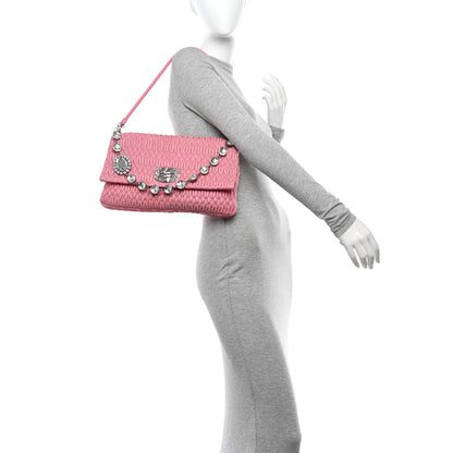 Miu Miu Nappa Matelasse Crystal Flap Clutch Geranio 2 of 13