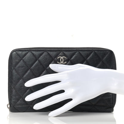 Chanel Calfskin Quilted Large Zip Around Organizer Wallet Black 2 of 16