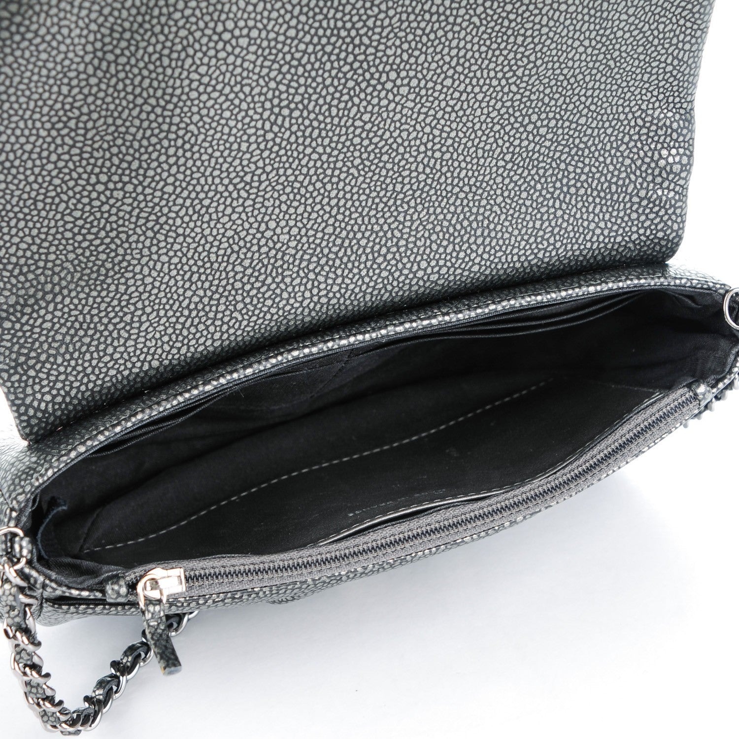 Chanel Metallic Caviar Half Moon Wallet On Chain WOC Dark Silver 5 of 8