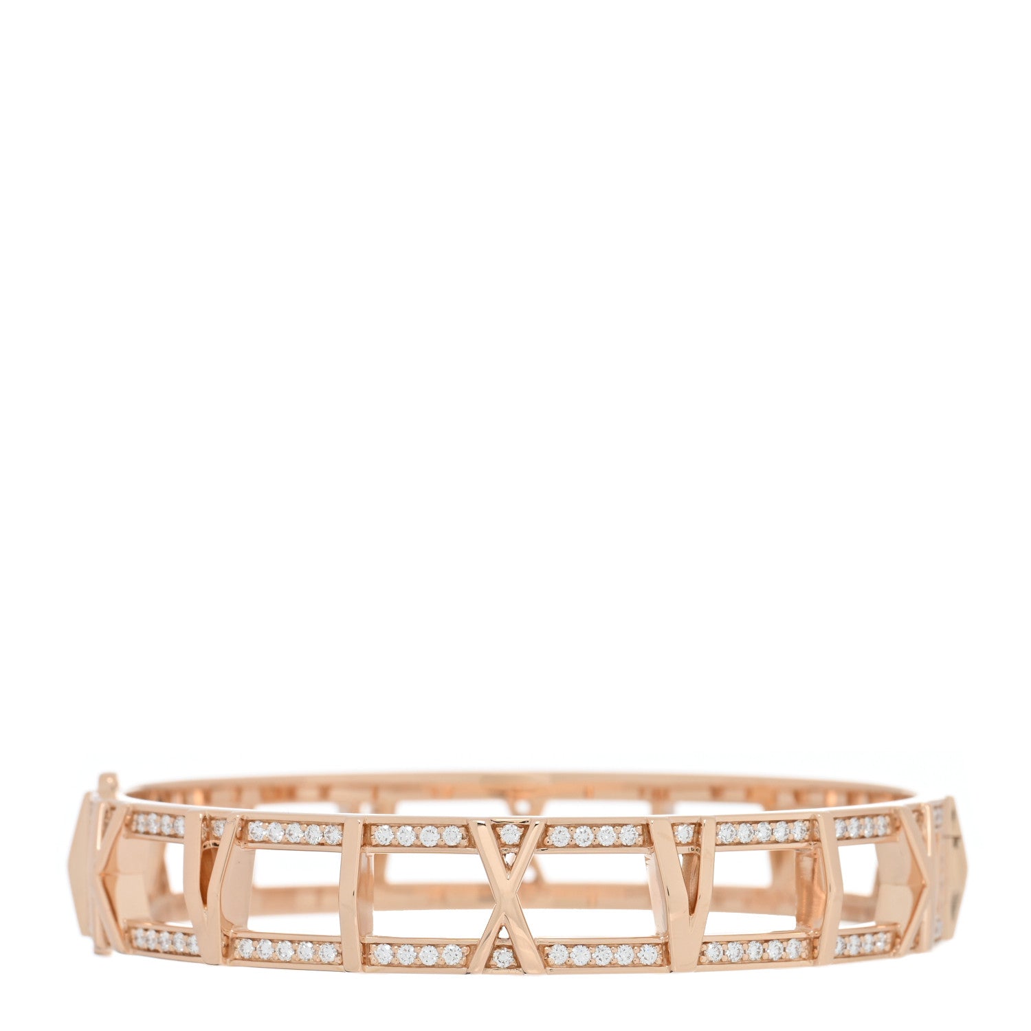 Tiffany 18K Rose Gold Diamond Atlas X Open Hinged Bangle Bracelet 2 of 5