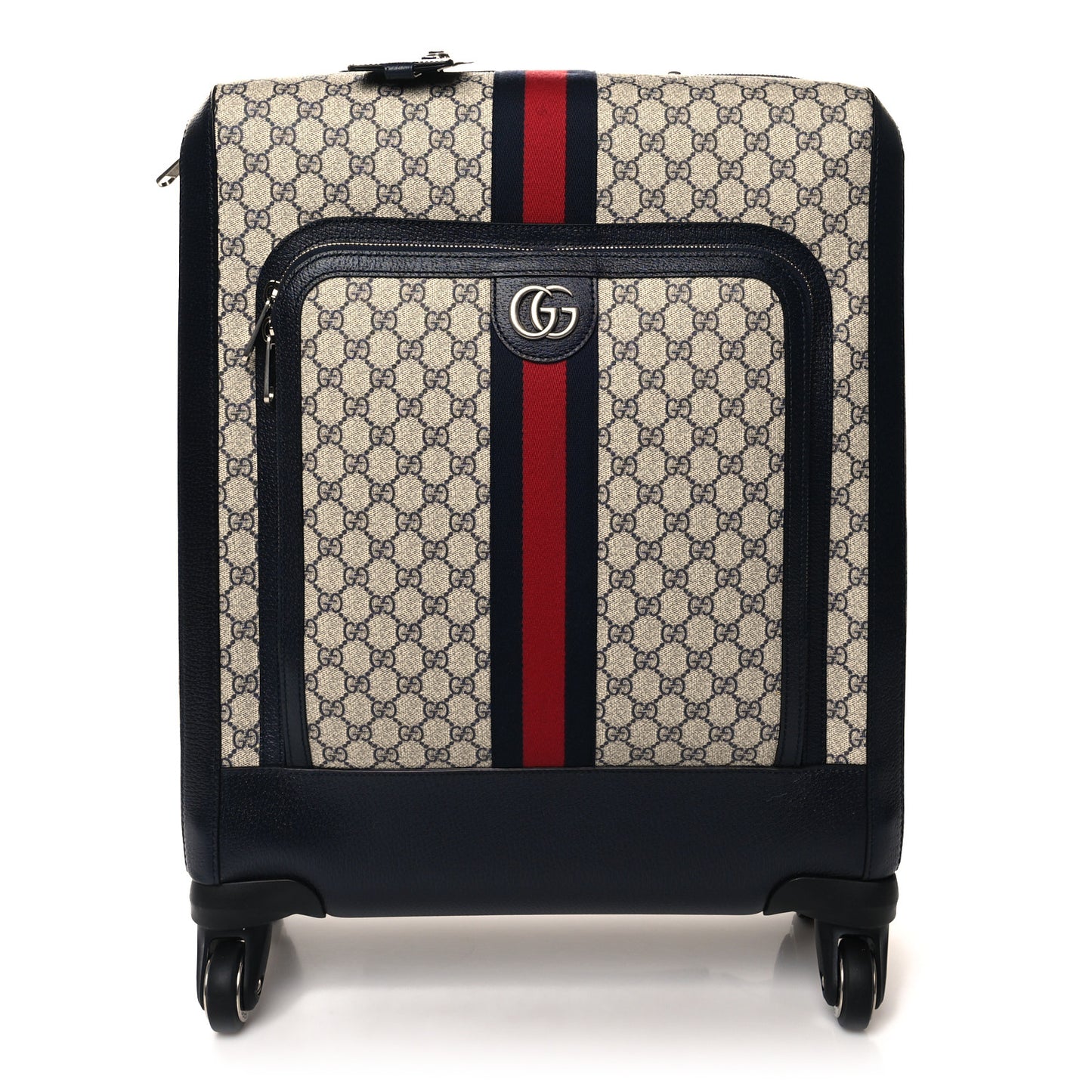 GG Supreme Monogram Textured Dollar Calfskin Web Savoy Cabin Plus Trolley Beige Blue