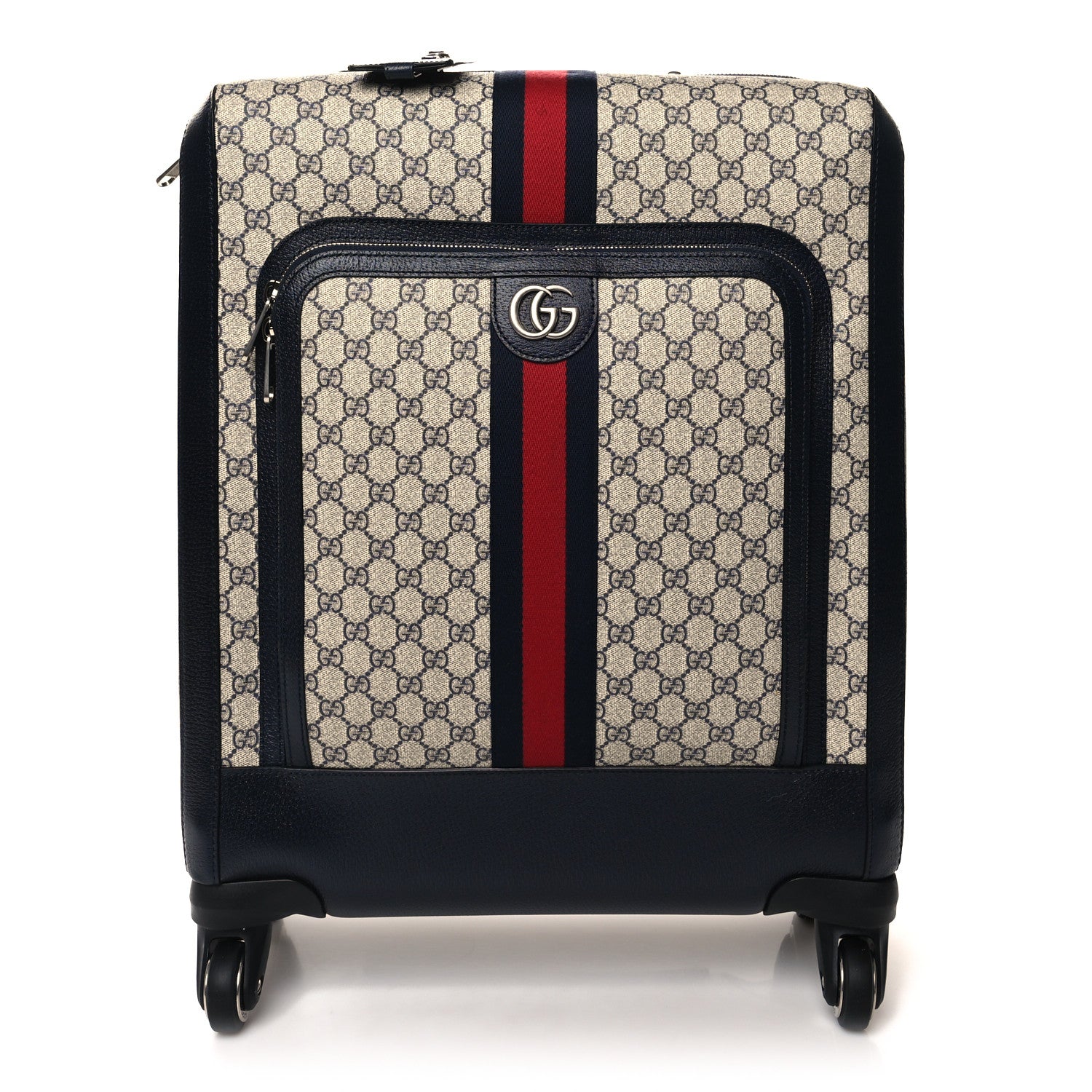 Gucci GG Supreme Monogram Textured Dollar Calfskin Web Savoy Cabin Plus Trolley Beige Blue 1 of 12