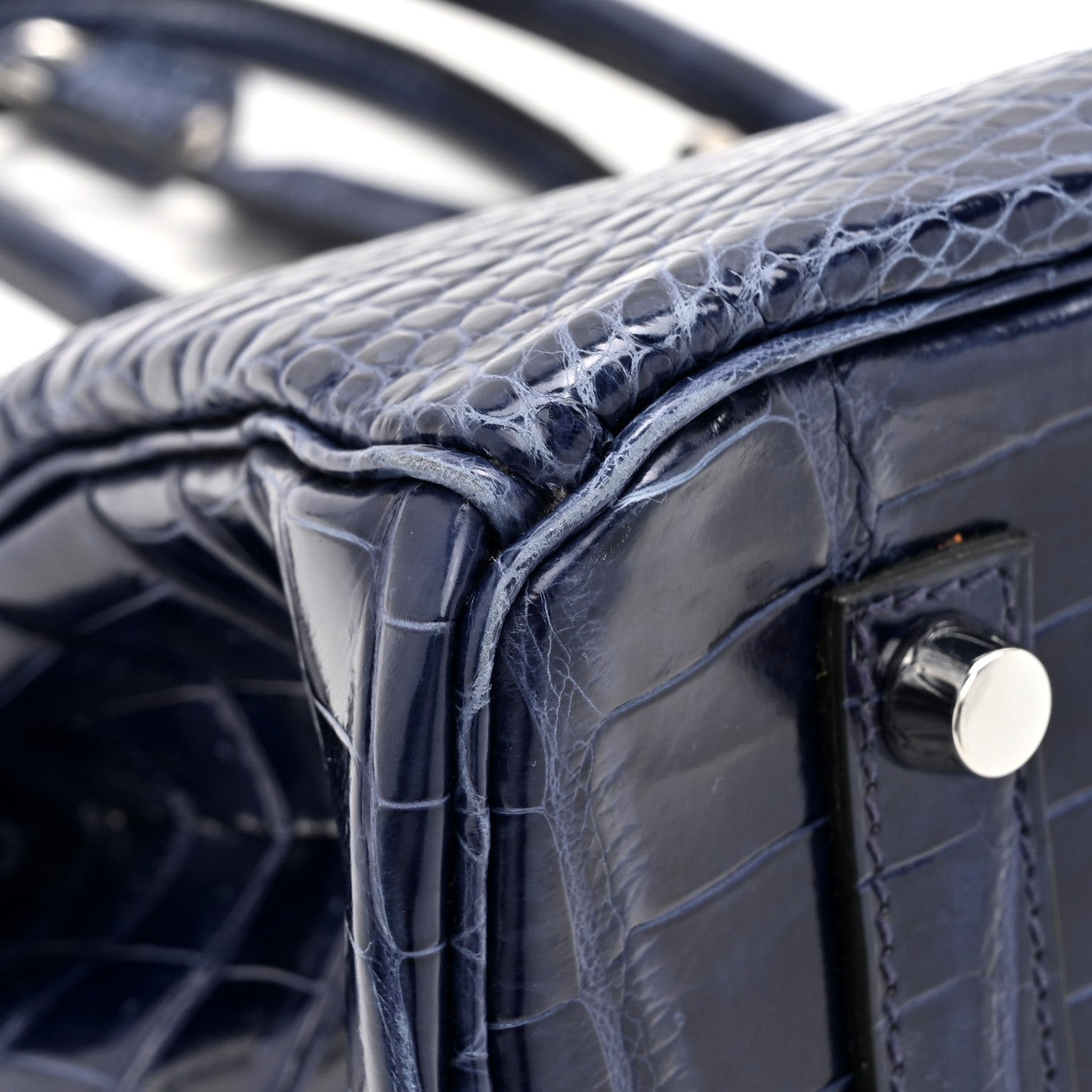 Hermes Shiny Porosus Crocodile Horseshoe Birkin 35 Bleu Electrique Black 11 of 14