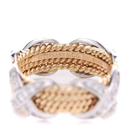 Tiffany 18K Yellow Gold Platinum Diamond Schlumberger Rope Four Row X Ring 57 8 5 of 7