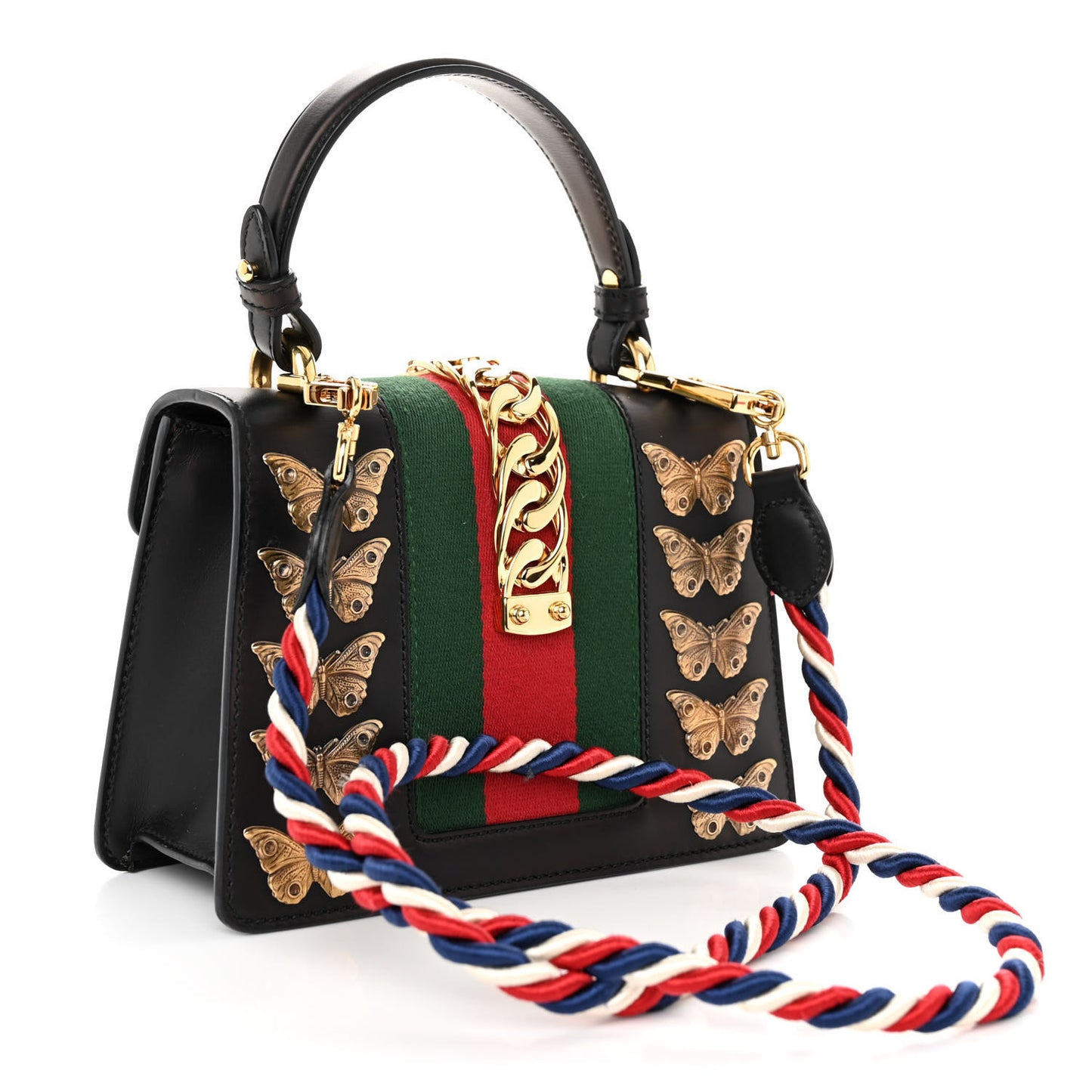 Calfskin Animal Studs Mini Sylvie Top Handle Bag Black