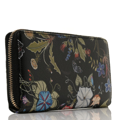 Gucci Shangai Calfskin Flora Knight Zip Around Wallet Black 3 of 8