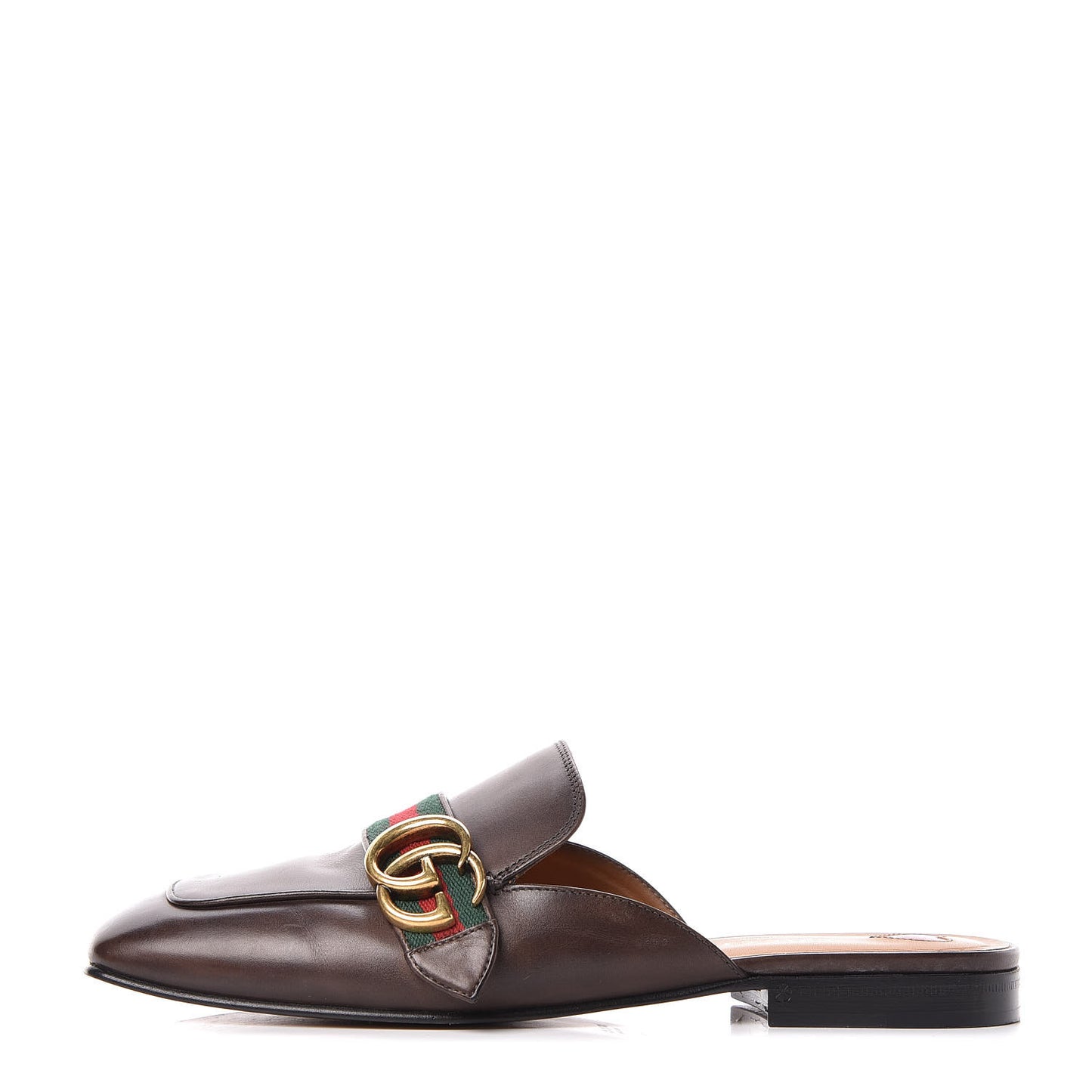 Calfskin Web Womens Peyton GG Slippers 39 Dark Brown