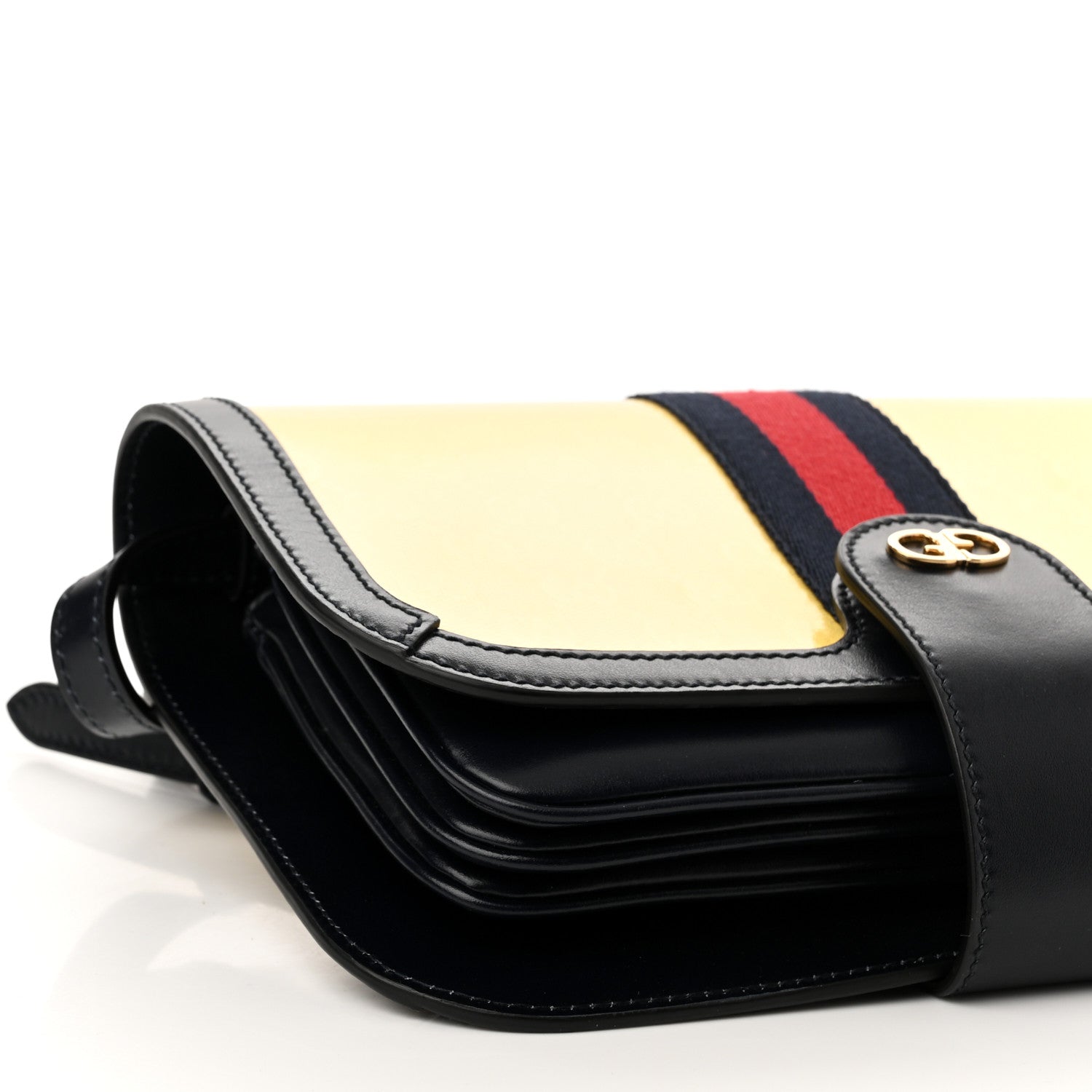 Gucci Crystal Monogram Plutone Calfskin Web Ophidia Flap Messenger Bag Straw Yellow Blue 9 of 10