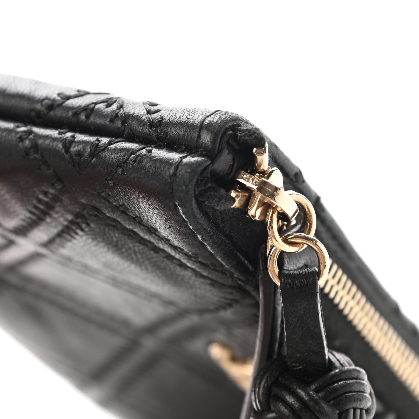 Lambskin Stitched Small Cosmetic Case Black