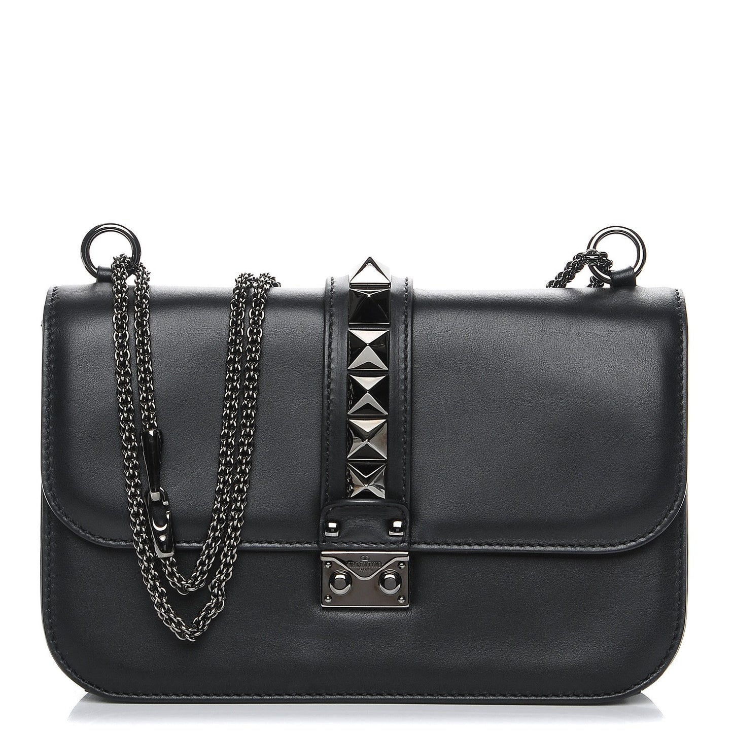 Vitello Medium Glam Lock Rockstud Flap Black