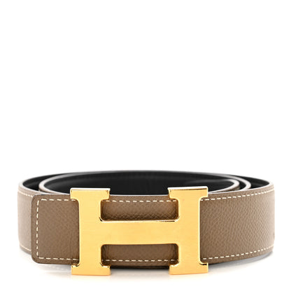 Hermes Swift Epsom 24mm Mini Constance H Belt 75 30 Black Etoupe 1 of 5
