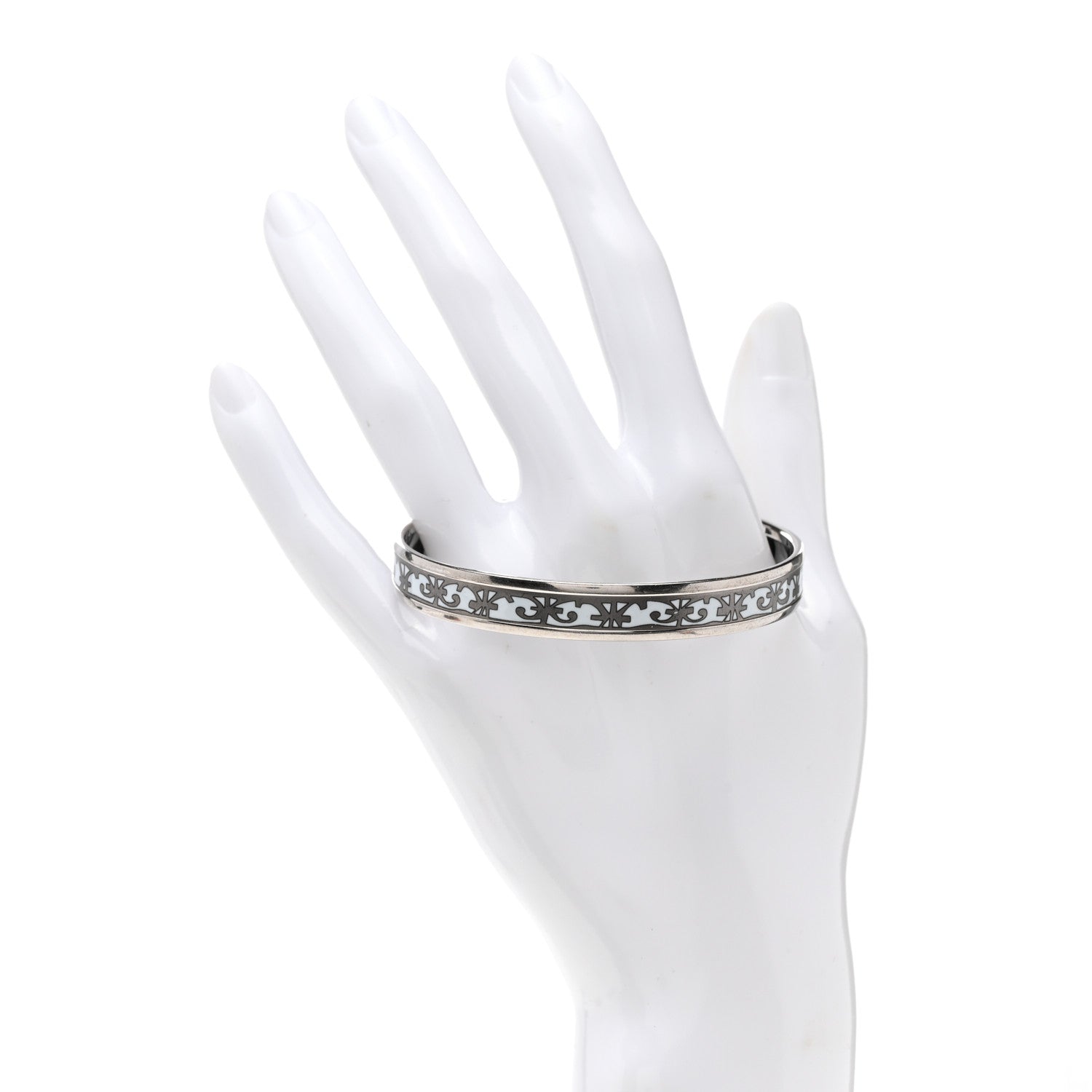 Hermes Enamel Printed Narrow Balcons Du Guadalquivir Bracelet 65 Platine 2 of 5