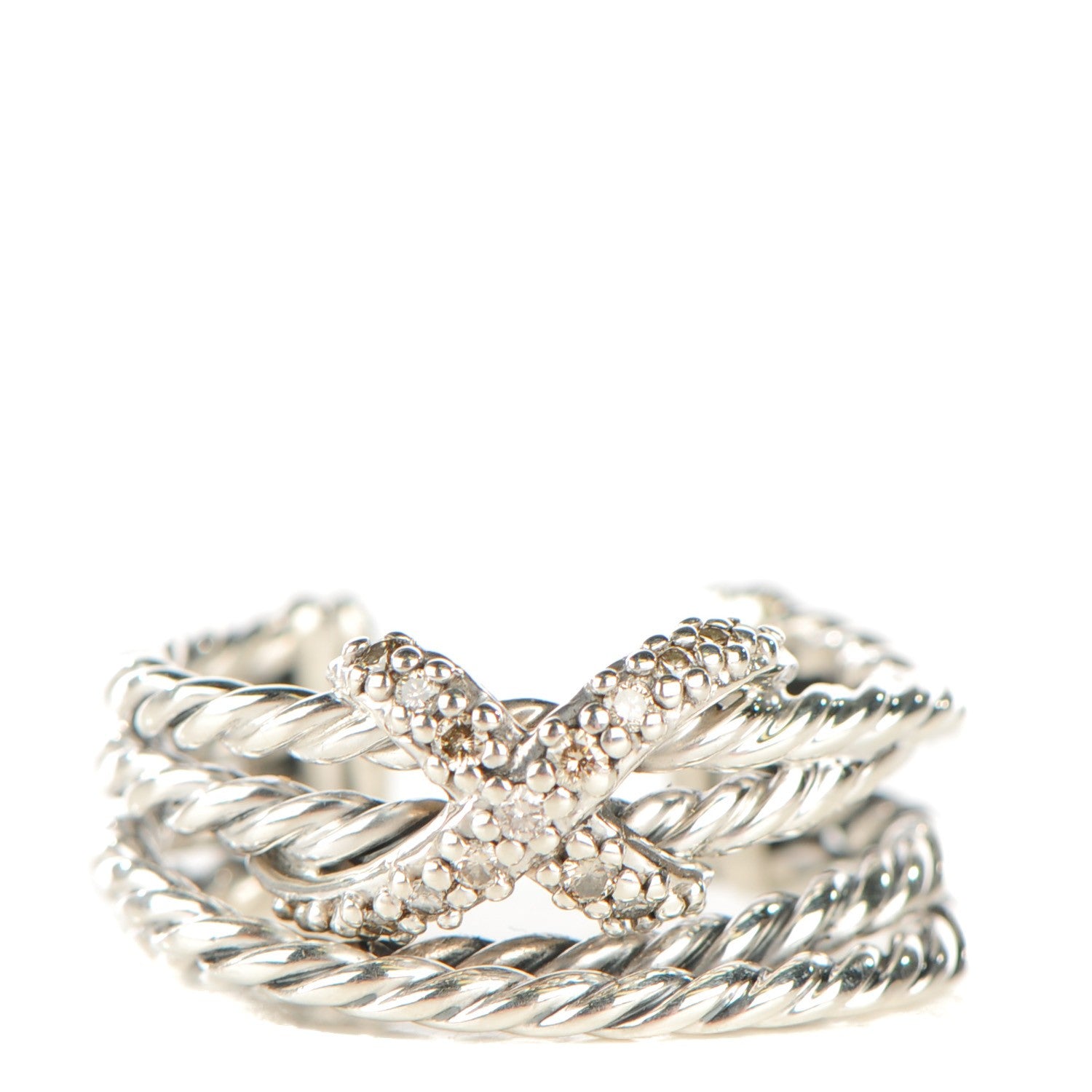 David Yurman Sterling Silver Diamond 10mm X Crossover Ring 7.5 1 of 5