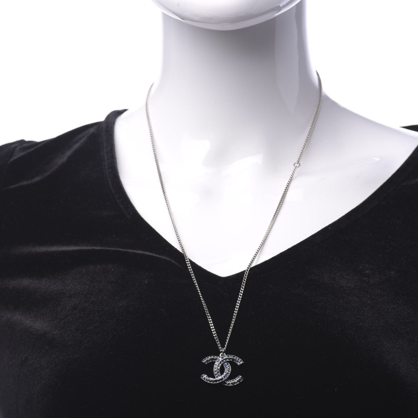 Crystal Baguette CC Necklace Blue
