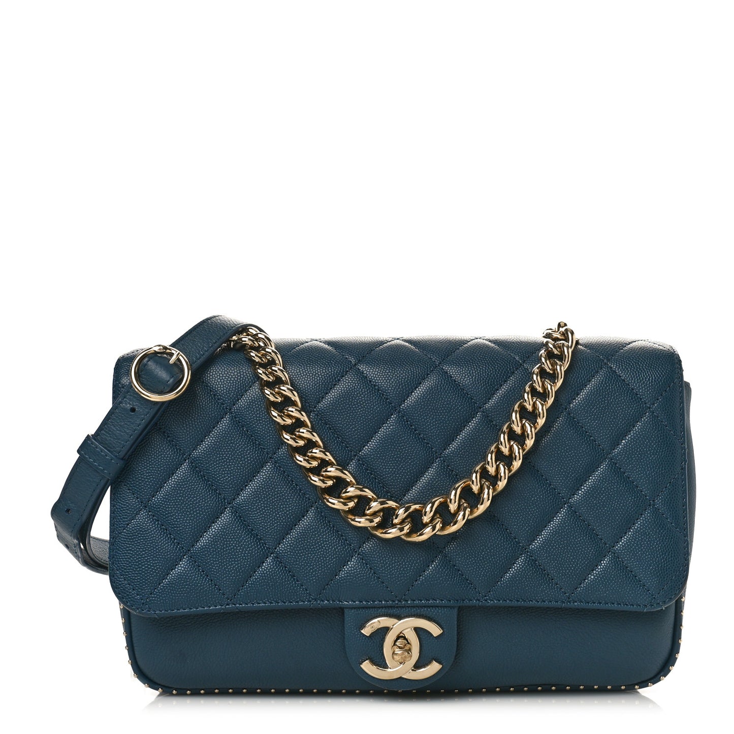 Caviar Quilted Large Studded Flap Blue