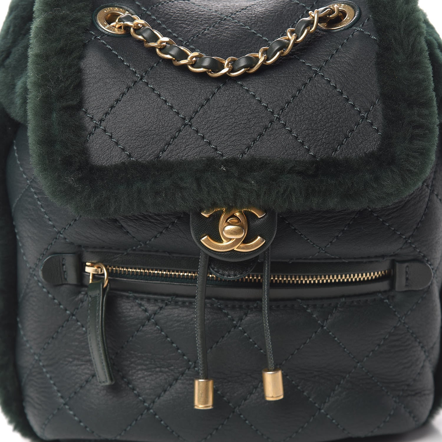 Chanel Lambskin Shearling Quilted CC Backpack Dark Green 8 of 12