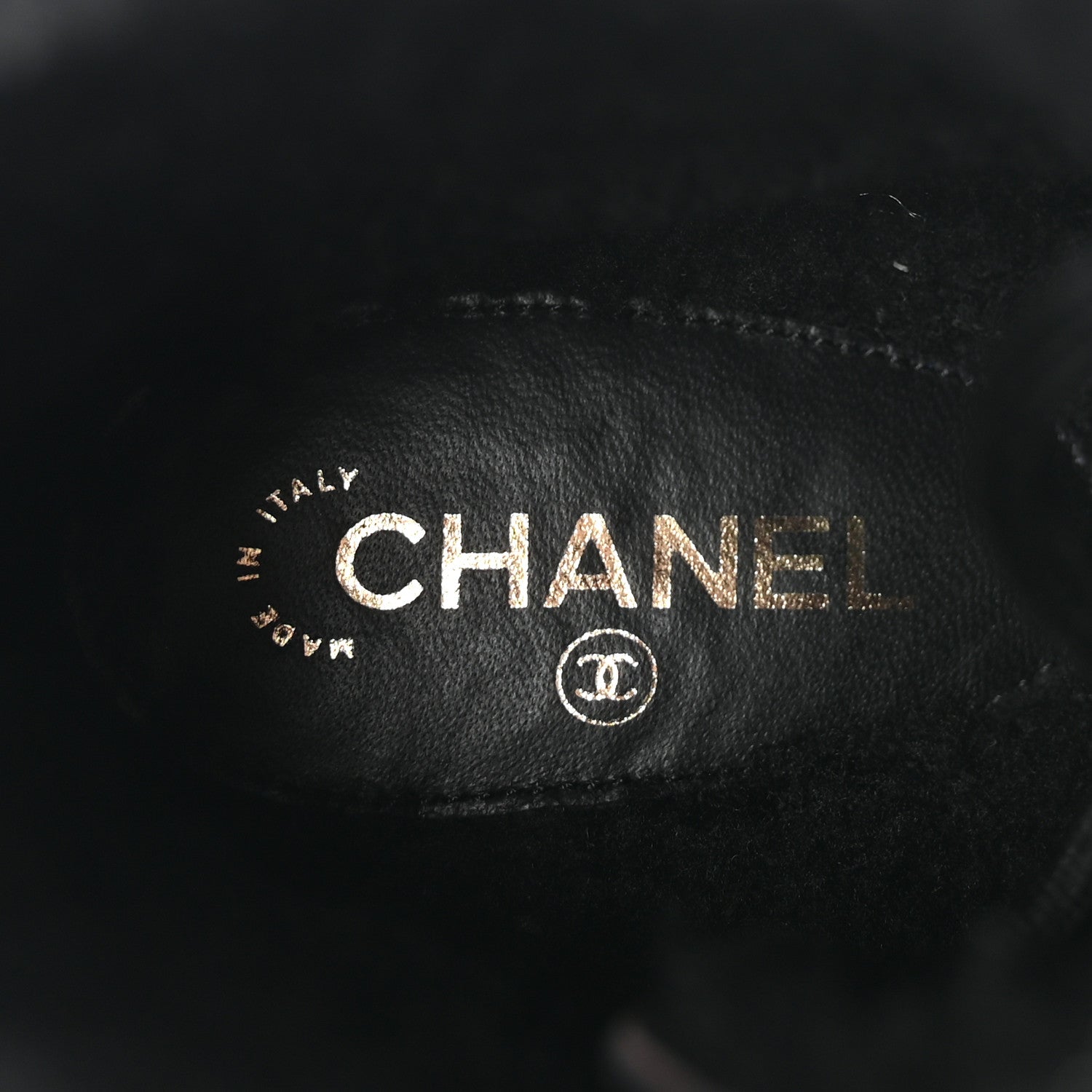 Chanel Lambskin Shearling Canvas CC Lace Up Boots 36.5 Black Gold 8 of 10