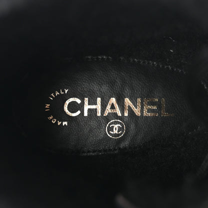 Chanel Lambskin Shearling Canvas CC Lace Up Boots 36.5 Black Gold 8 of 10