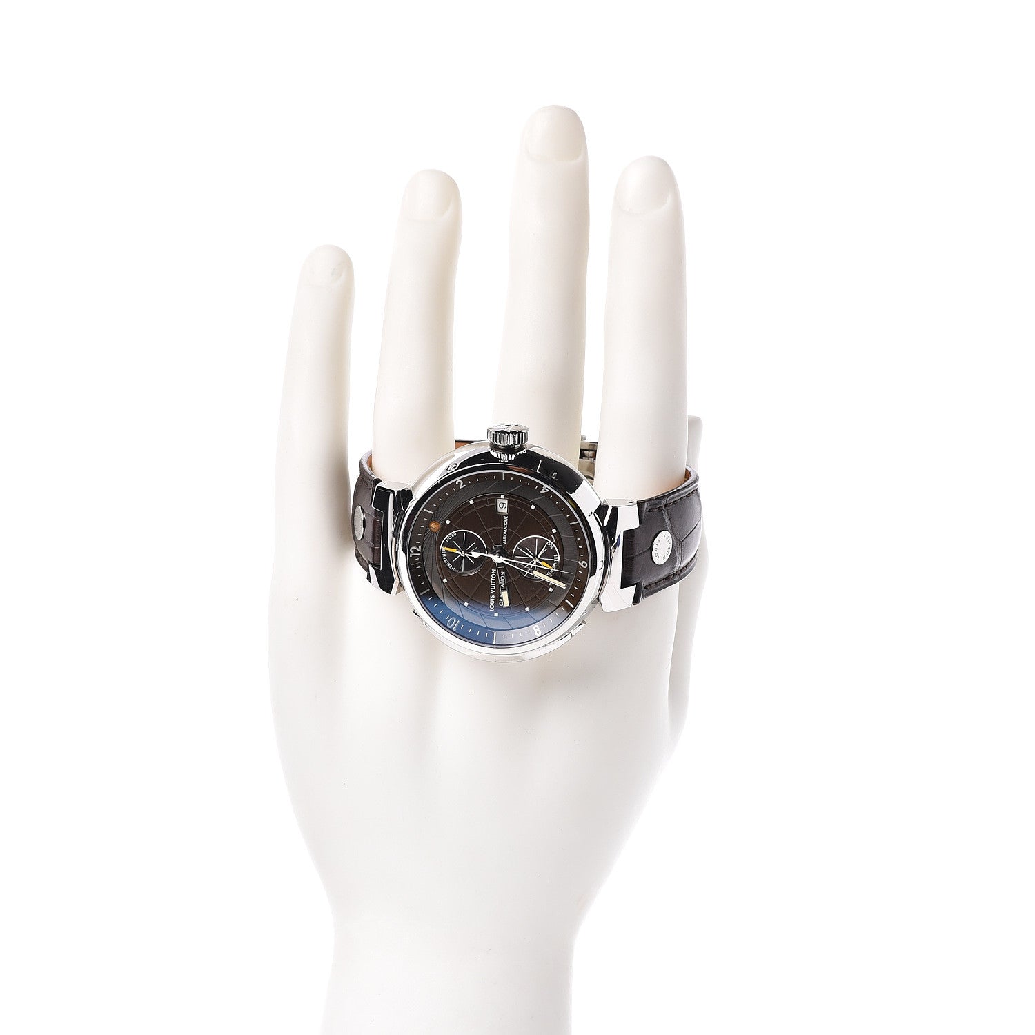 Louis Vuitton Stainless Steel Alligator 44mm Tambour Essential Orientation Automatic Watch Brown 2 of 6