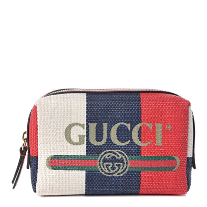 Gucci Canvas Sylvie Stripe Logo Cosmetic Case Mystic White Hibiscus Red Maritime 1 of 7