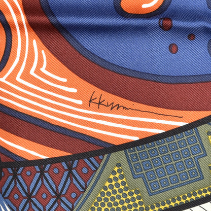 Hermes Silk Twill Duo Cosmique Scarf 90 Bleu Moyen Vert Ocre 4 of 6