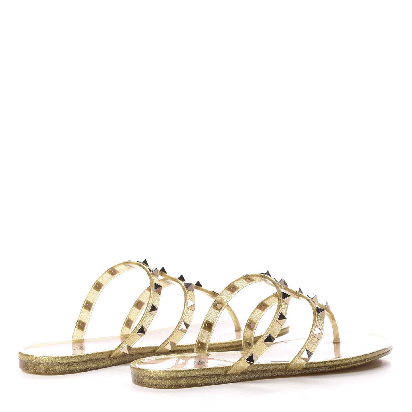 PVC Jelly Glitter Rockstud Caged Flat Thong Sandals 36 Oro