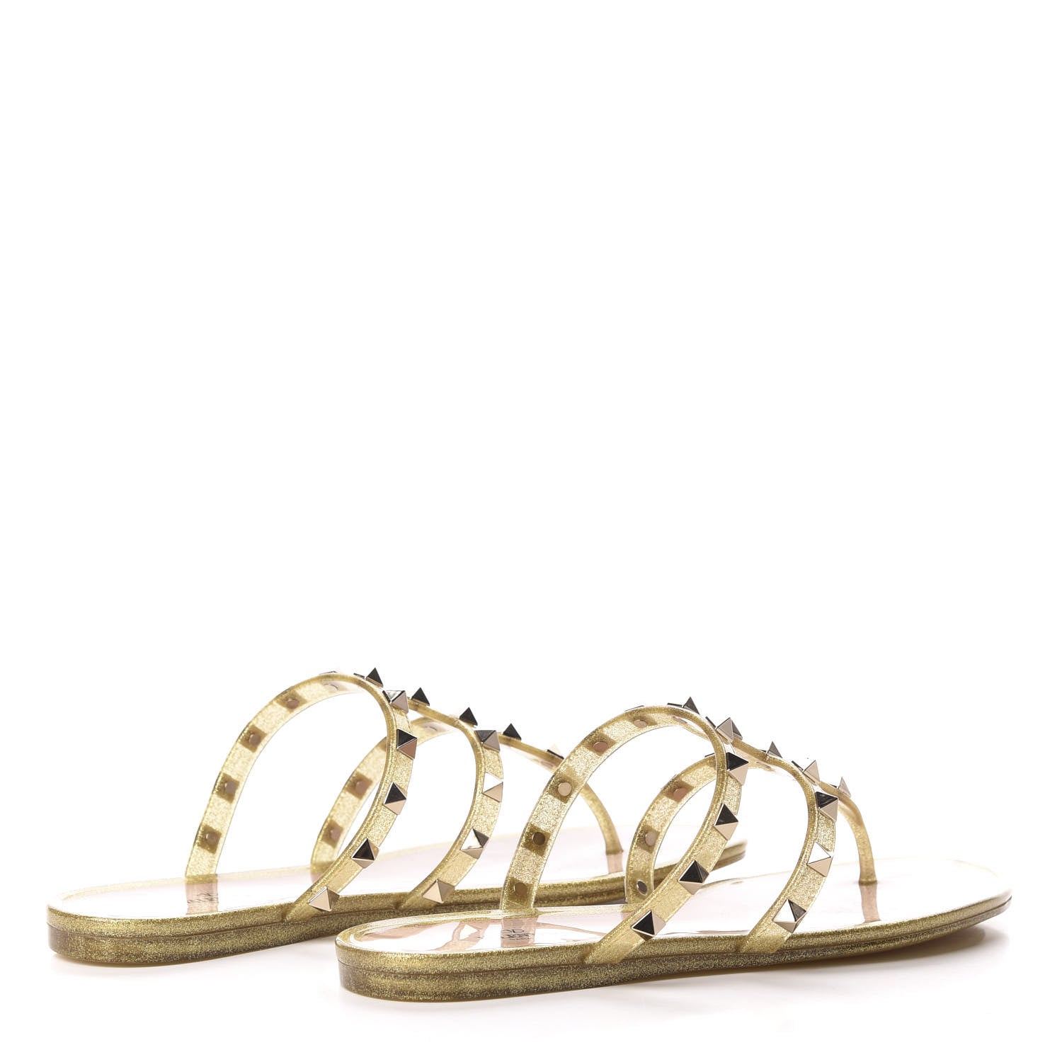 Valentino Garavani PVC Jelly Glitter Rockstud Caged Flat Thong Sandals 36 Oro 4 of 8