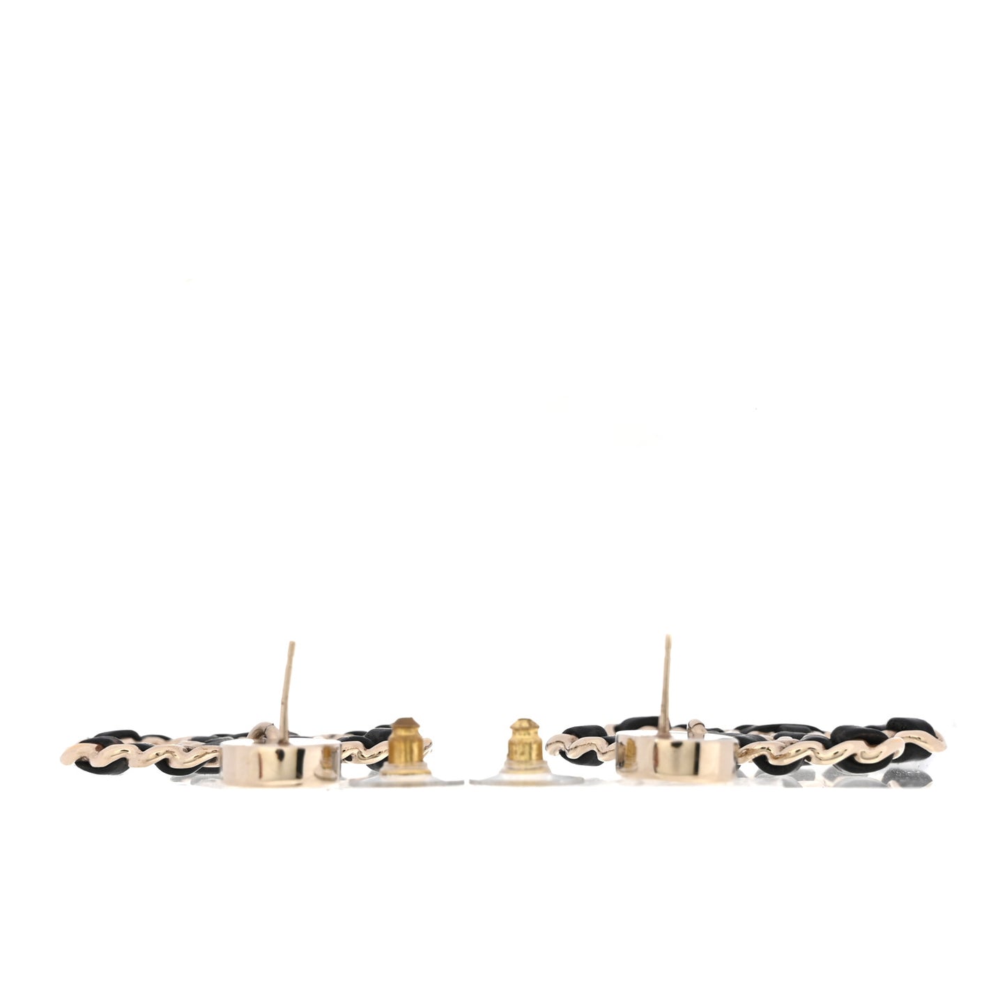 Lambskin Chain CC Drop Earrings Black Gold