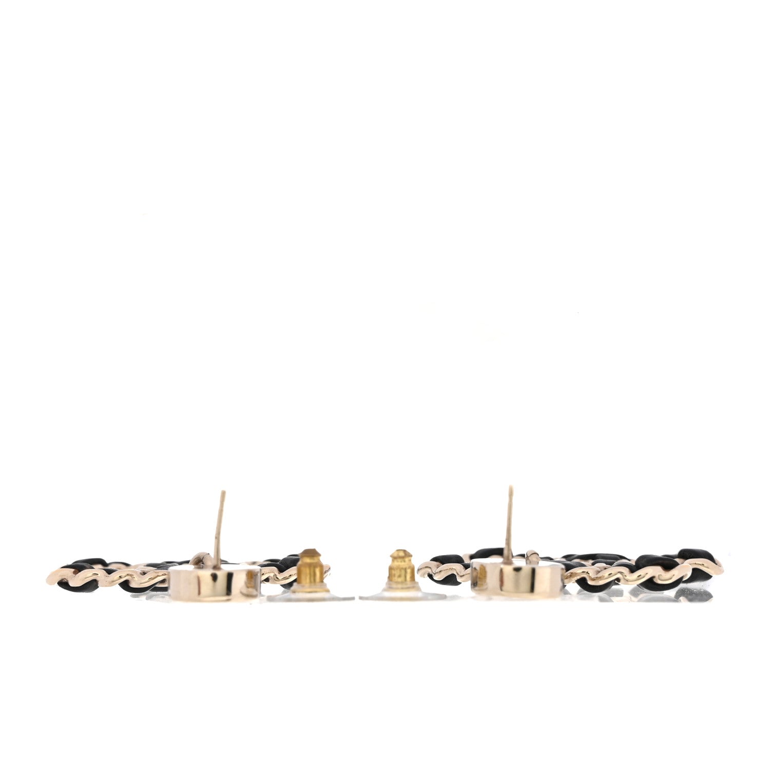 Chanel Lambskin Chain CC Drop Earrings Black Gold 3 of 5