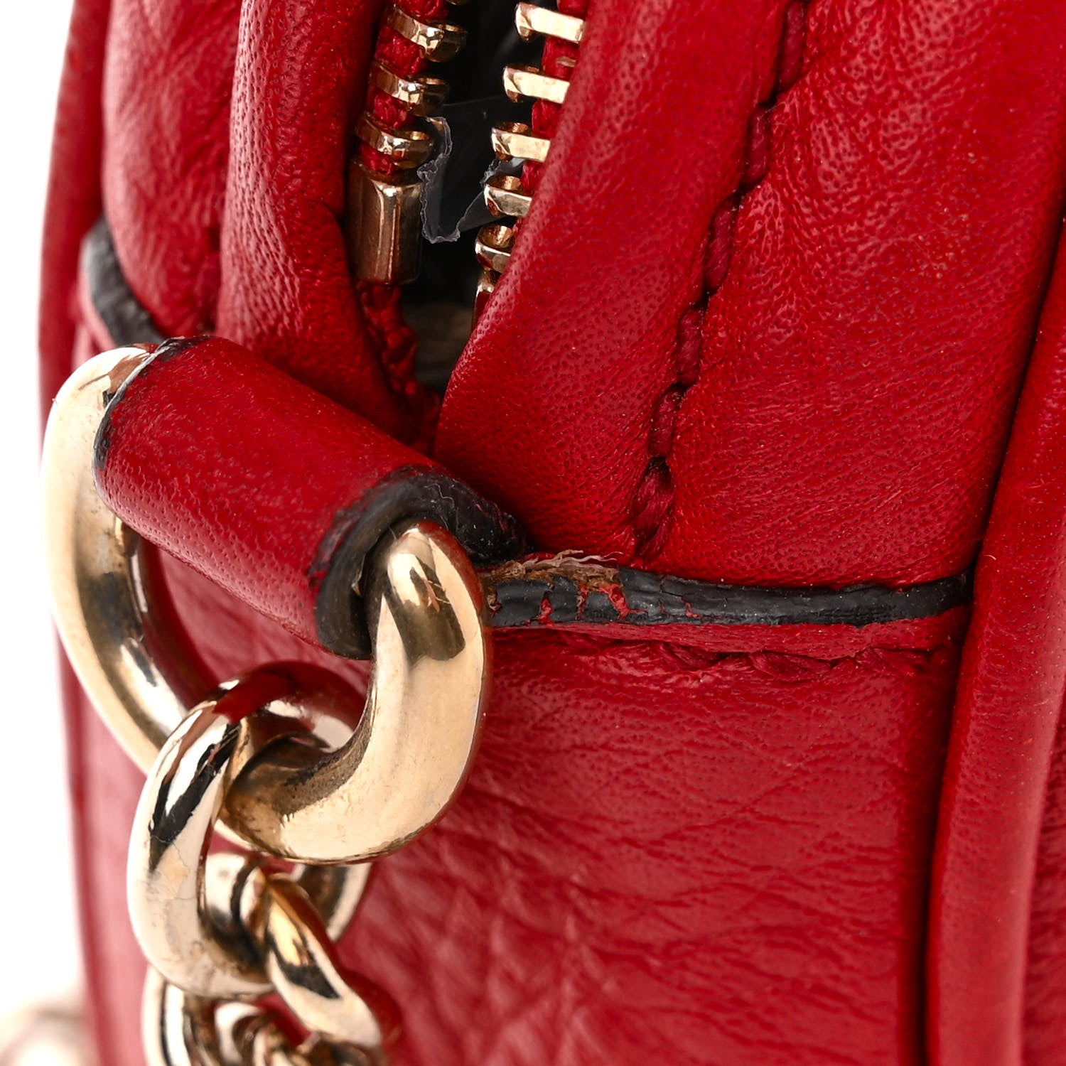 Gucci Pebbled Calfskin Mini Soho Chain Bag Tabasco Red 11 of 13