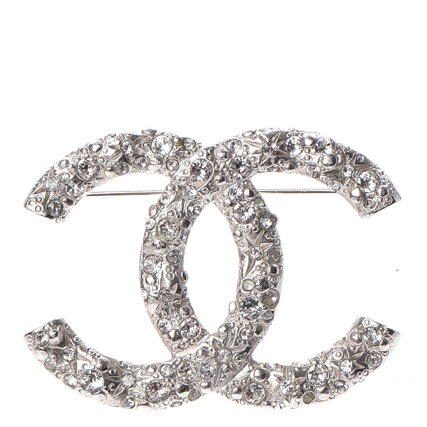 Chanel Swarovski Crystal Large CC Brooch Silver 1 of 5