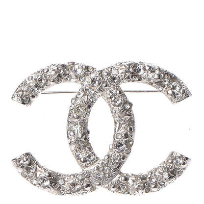 Chanel Swarovski Crystal Large CC Brooch Silver 1 of 5