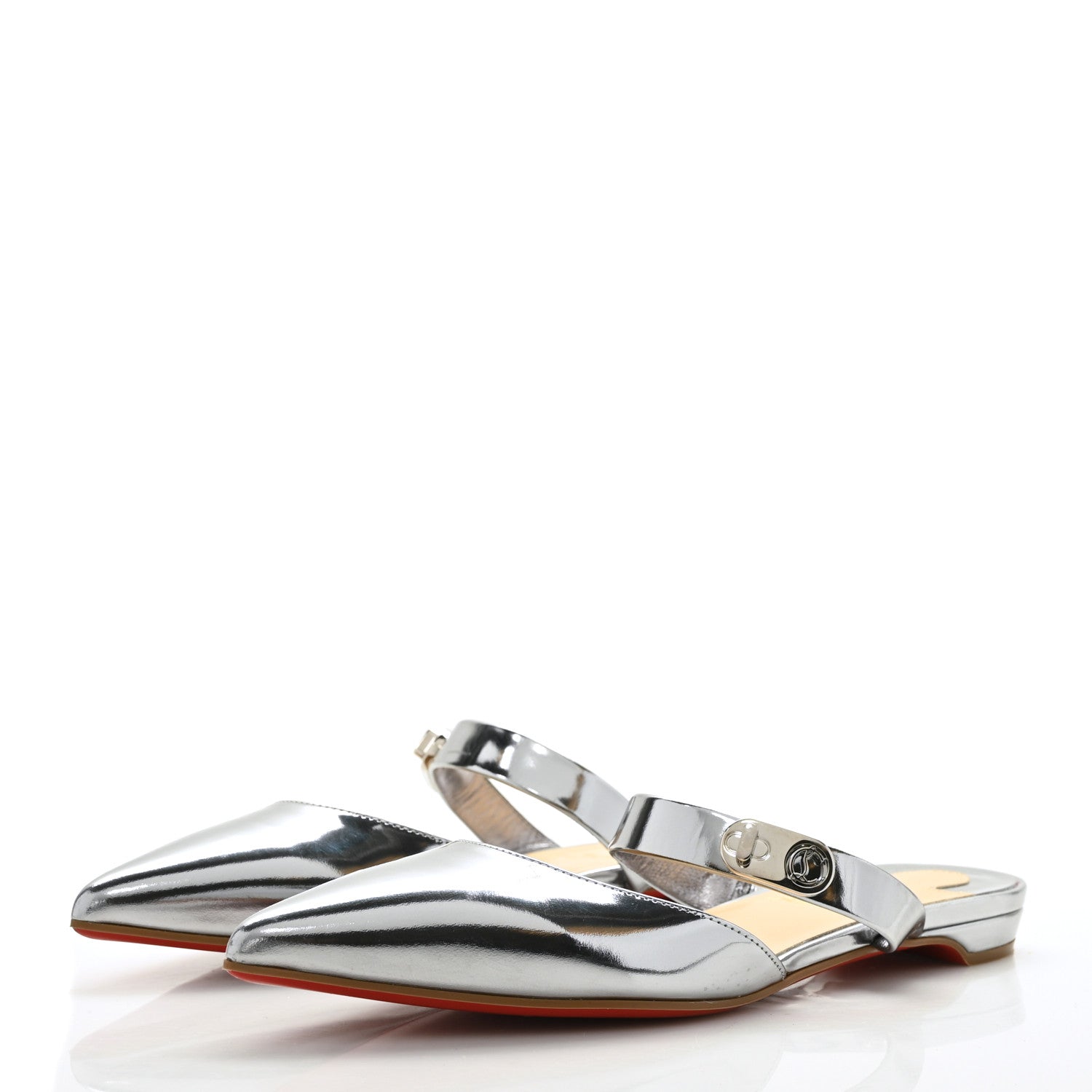 Christian Louboutin Patent Calfskin Choc Flat Mules 35.5 Silver 3 of 7