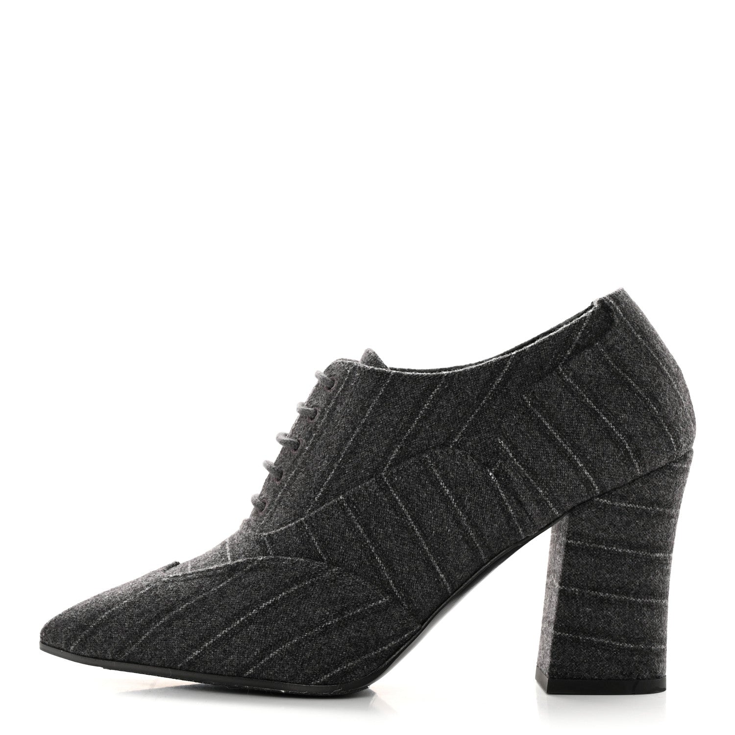 Chanel Fabric Lace Up Ankle Booties 37 Grey 1 of 11