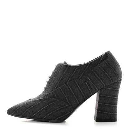 Chanel Fabric Lace Up Ankle Booties 37 Grey 1 of 11