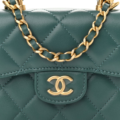 Chanel Lambskin Quilted Top Handle Flap Coin Purse With Chain Green 9 of 13
