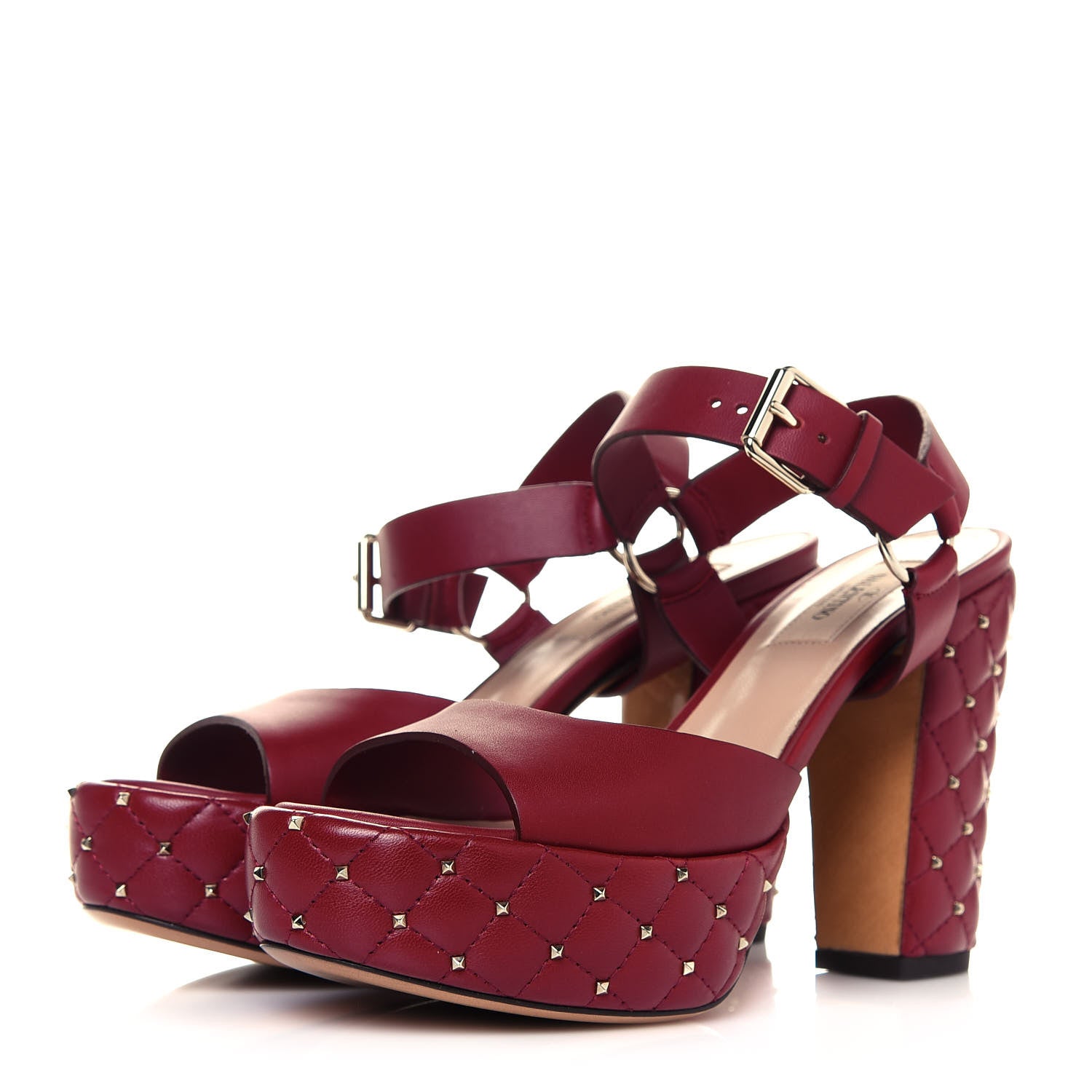 Valentino Garavani Nappa Quilted Rockstud Spike Platform Sandals 36 Rubino 3 of 12