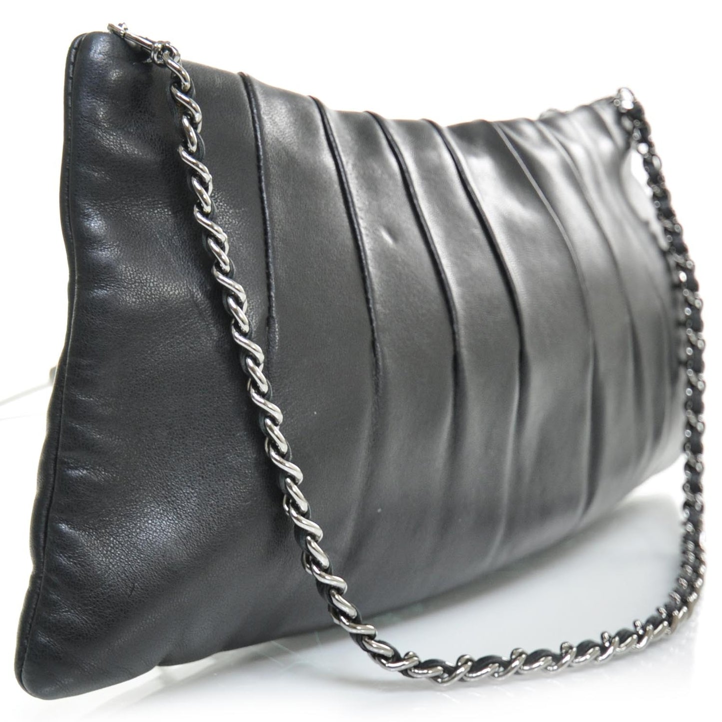 Lambskin Pleated Tassel Shoulder Bag Blak