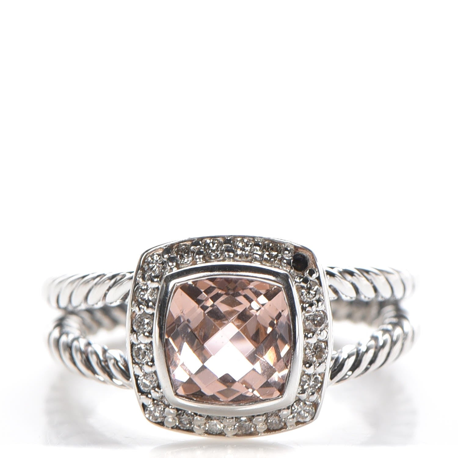 David Yurman Sterling Silver Diamond Morganite 7mm Petite Albion Ring 53 6.5 1 of 4