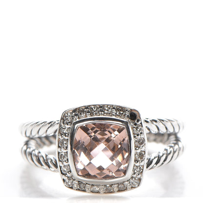David Yurman Sterling Silver Diamond Morganite 7mm Petite Albion Ring 53 6.5 1 of 4