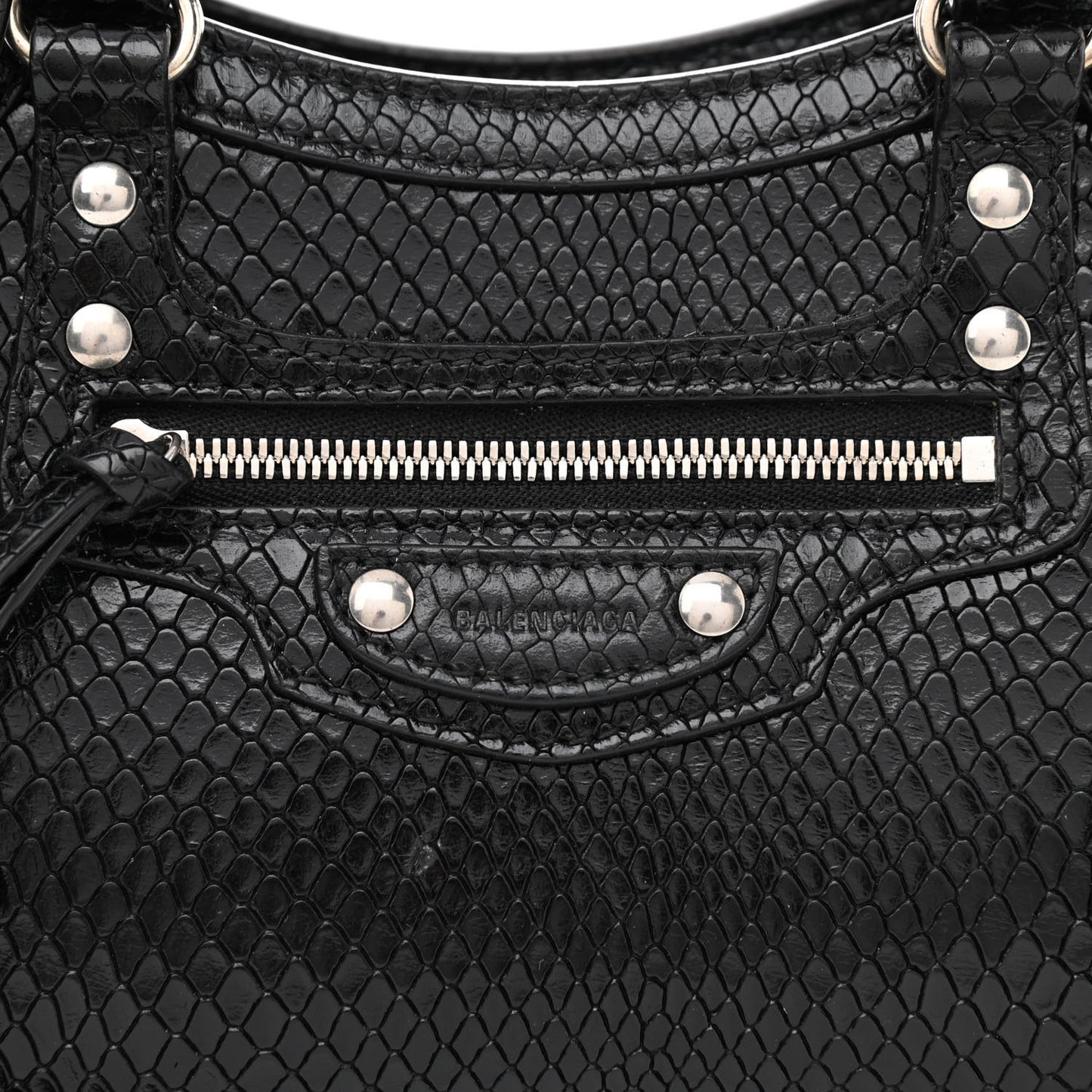 Grained Calfskin Snake Effect Silver Hardware Neo Classic Mini City Black