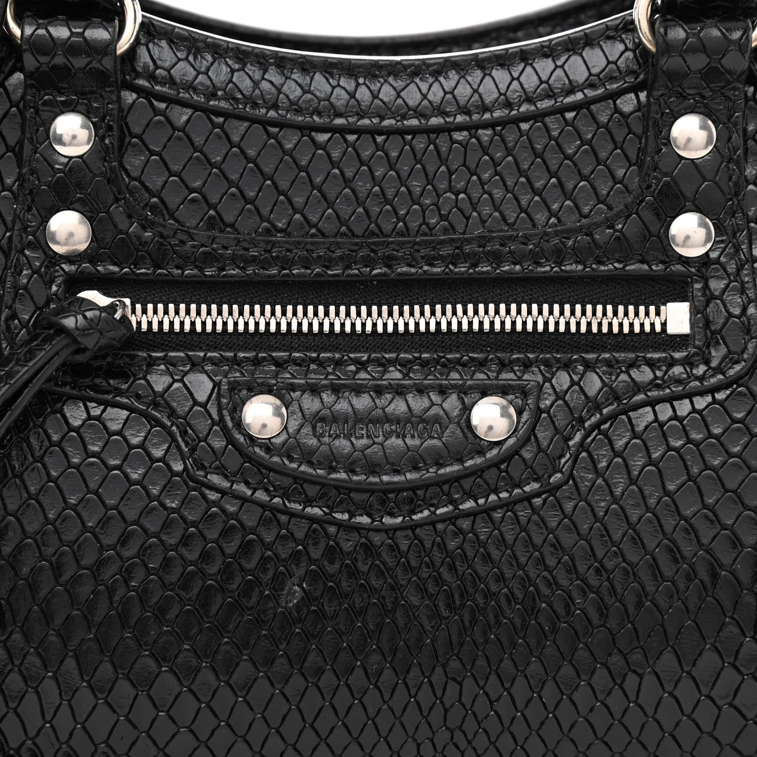 Balenciaga Grained Calfskin Snake Effect Silver Hardware Neo Classic Mini City Black 8 of 10