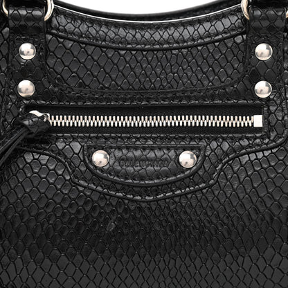Balenciaga Grained Calfskin Snake Effect Silver Hardware Neo Classic Mini City Black 8 of 10