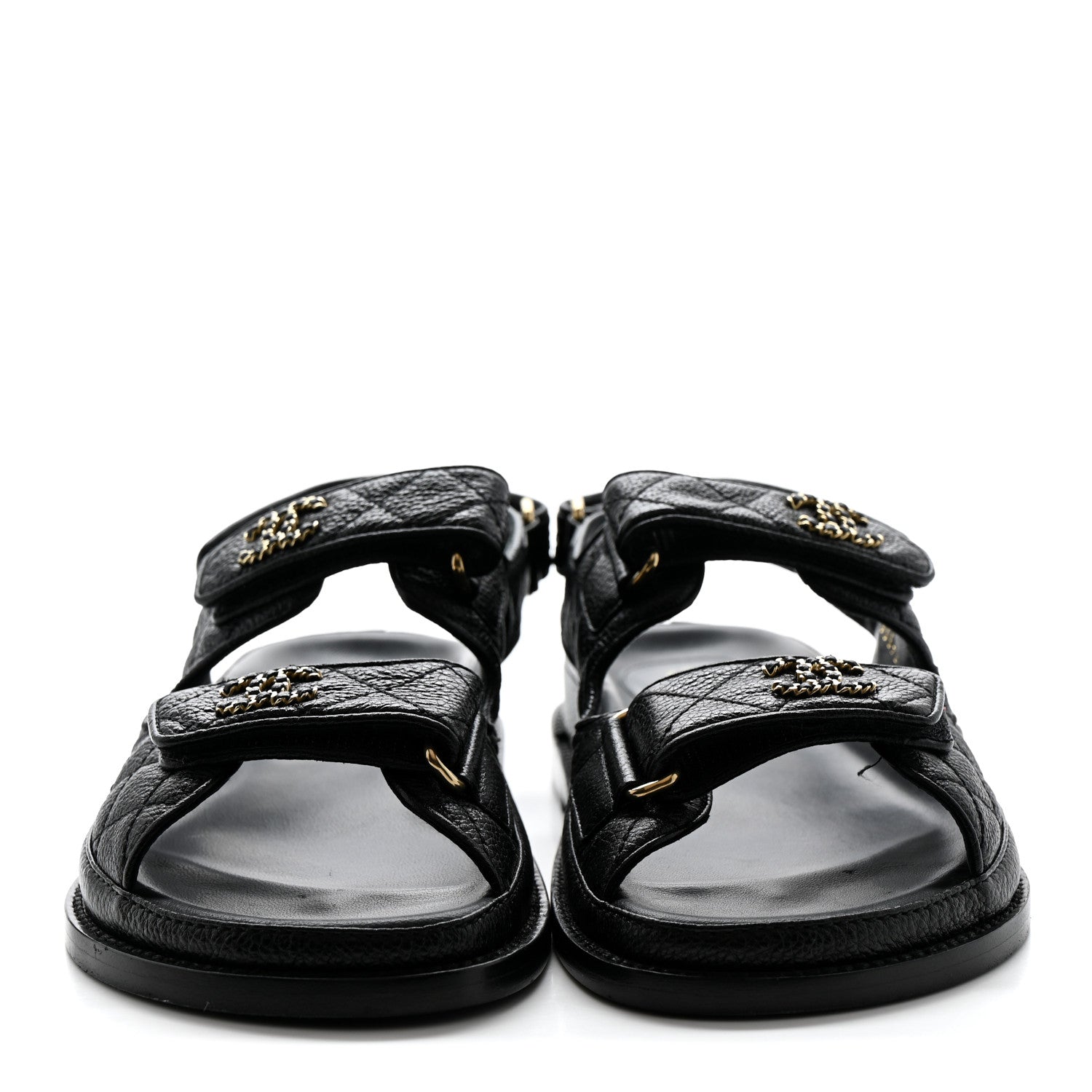 Chanel Grained Calfskin Velcro Dad Sandals 36.5 Black 3 of 10
